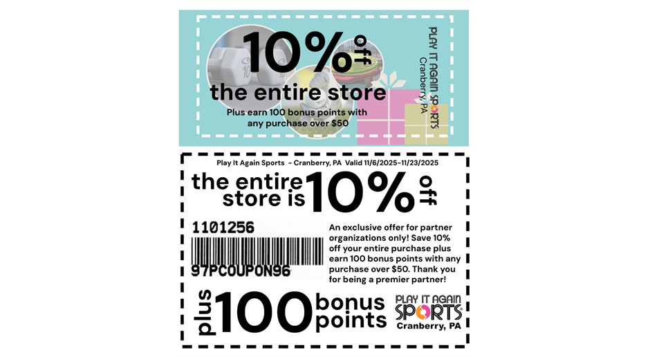 Play it Again Sports Coupon for SVBSA athletes/families