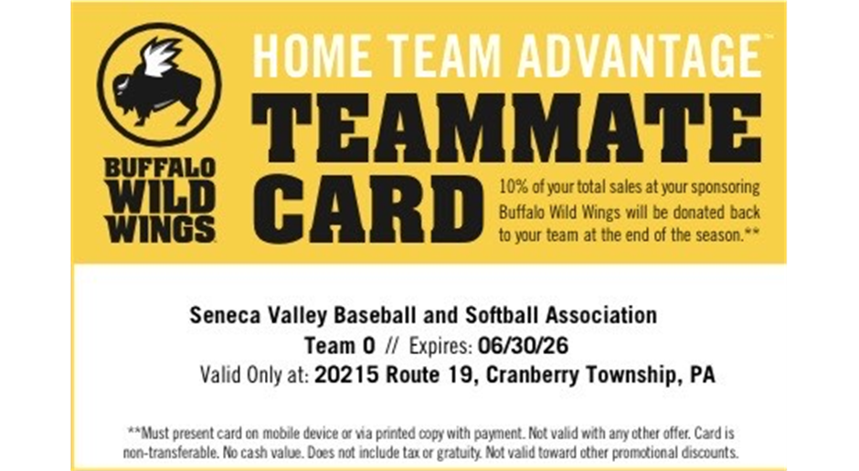 Buffalo Wild Wings - 10% of total bill back to SVBSA!