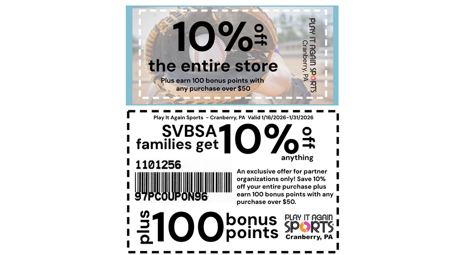 SVBSA families get 10% entire store!